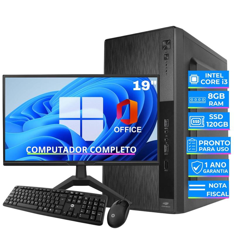 Computador Completo Intel Core i3, SSD 120GB, 8GB RAM, Monitor 19